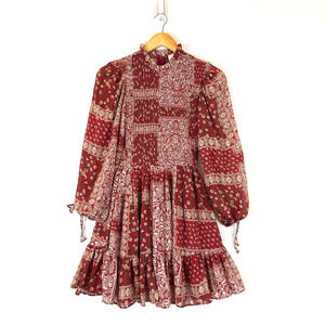 Hello Molly Womens Maribelle Mini Dress XS Smocked Boho Peasant Patchwork Print